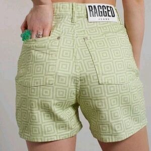 The Ragged Priest Turf Green Printed Long Denim Shorts Women Size 32